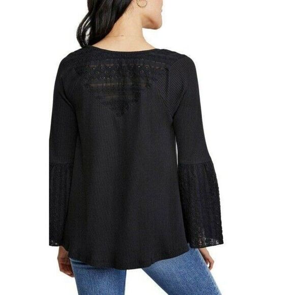 Free People Embroidered Blouse Top Women's XS Black Bell Sleeves V-Neck NEW - Picture 10 of 14